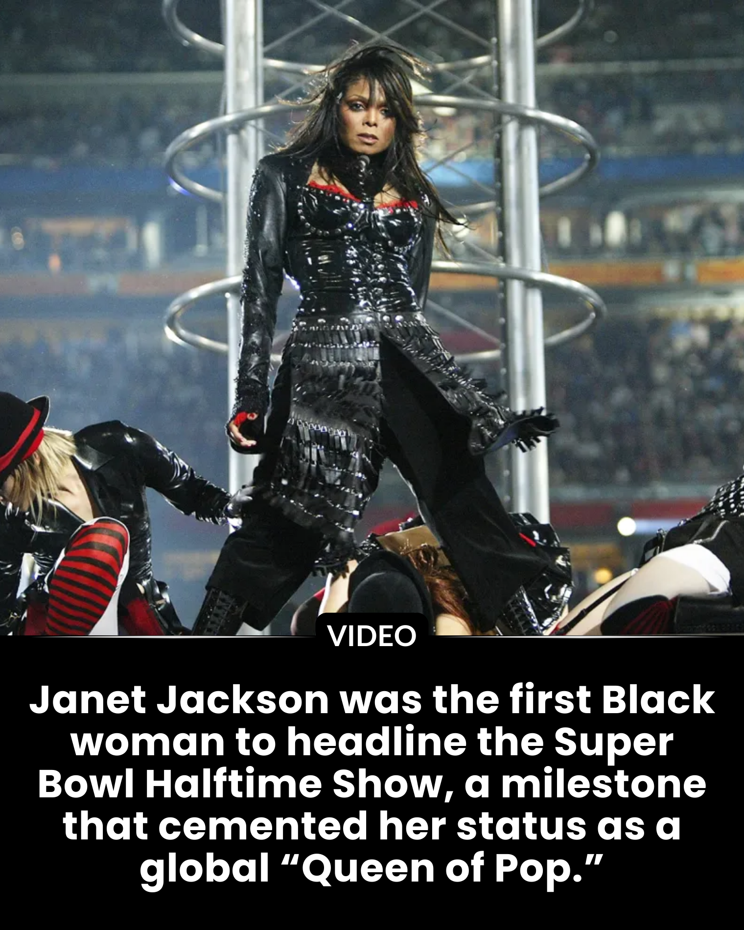 Janet Jackson was the first Black woman to headline the Super Bowl Halftime Show, a milestone that cemented her status as a global “Queen of Pop.”