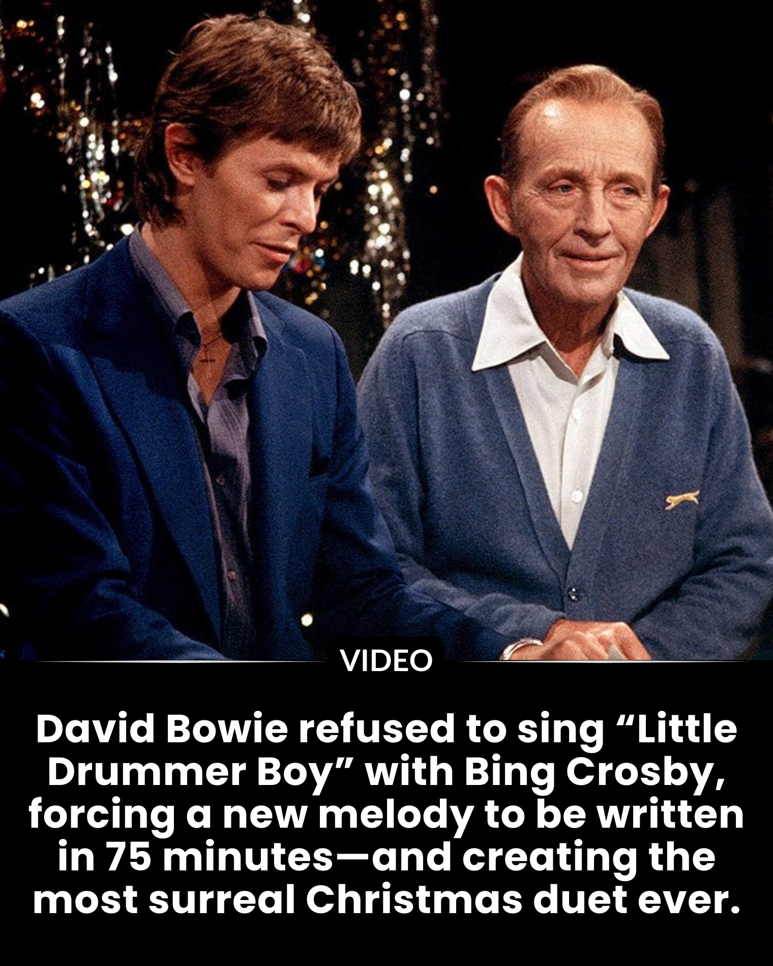 David Bowie refused to sing “Little Drummer Boy” with Bing Crosby, forcing a new melody to be written in 75 minutes—and creating the most surreal Christmas duet ever.
