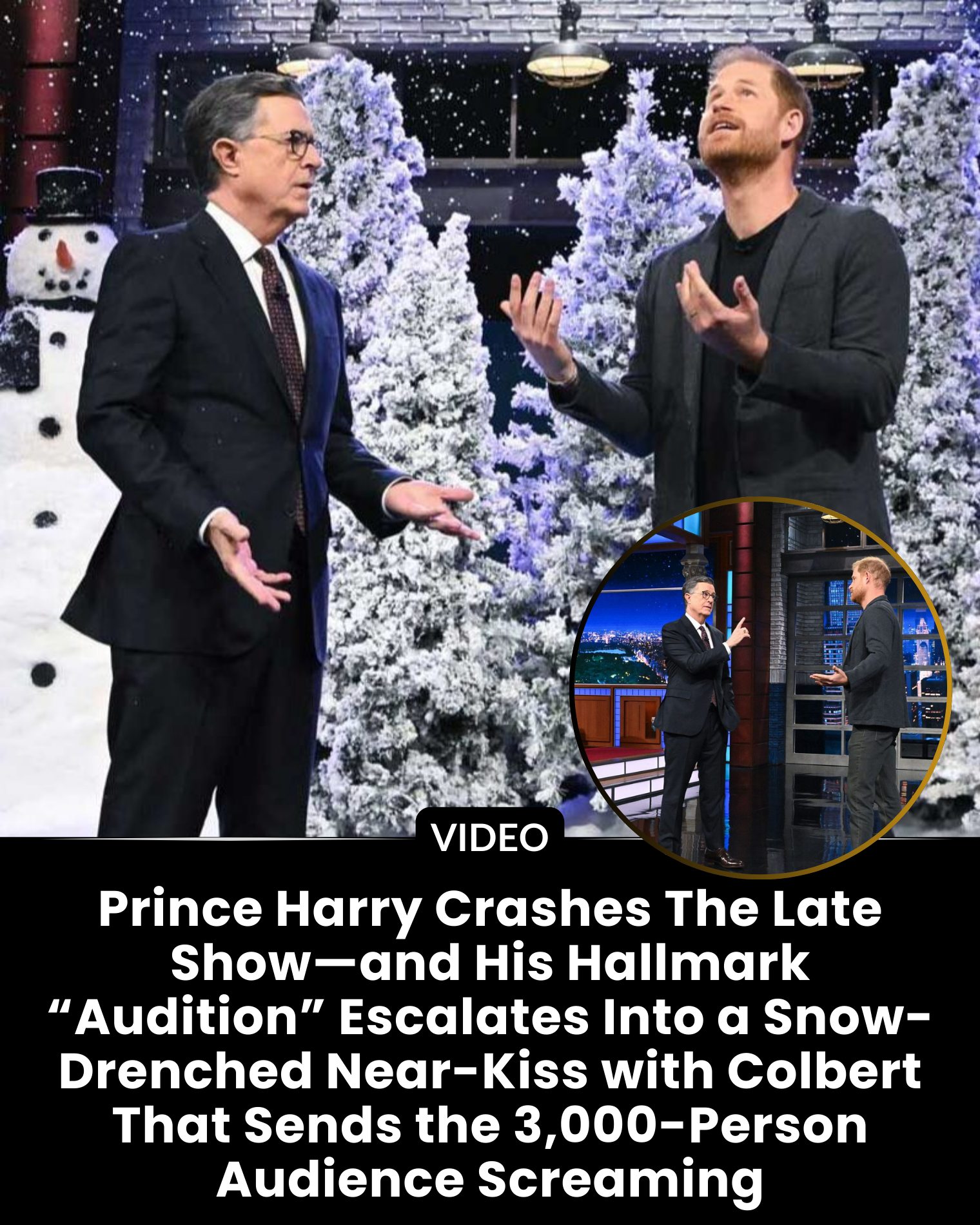 Prince Harry Fakes a Hallmark Christmas Movie Audition on The Late Show — and Nearly Kisses Stephen Colbert