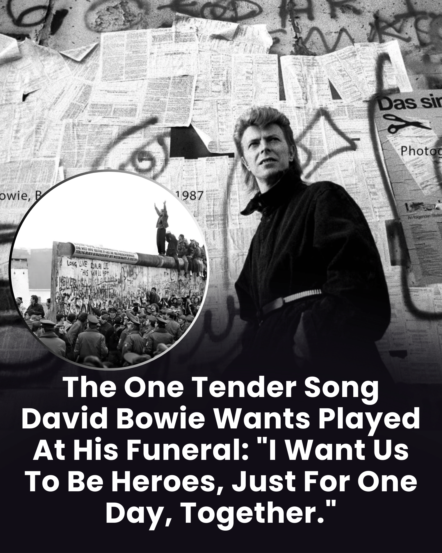 The One Tender Song David Bowie Wants Played At His Funeral: “I Want Us To Be Heroes, Just For One Day, Together.”