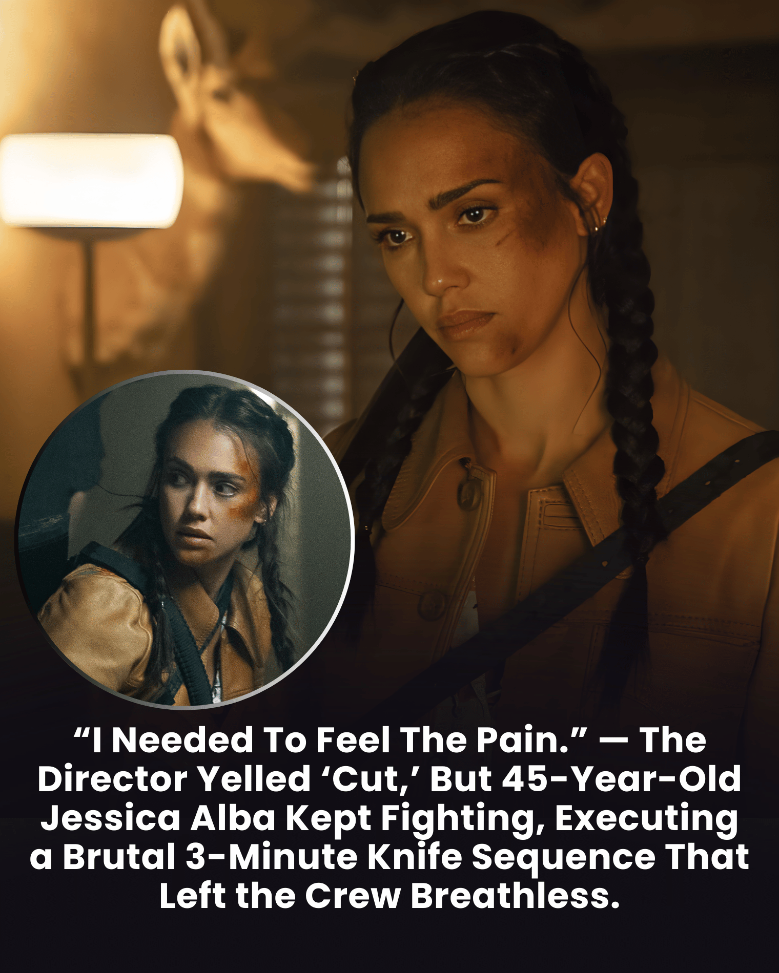 “I Needed To Feel The Pain.” — The Director Yelled ‘Cut,’ But 45-Year-Old Jessica Alba Kept Fighting, Executing a Brutal 3-Minute Knife Sequence That Left the Crew Breathless.