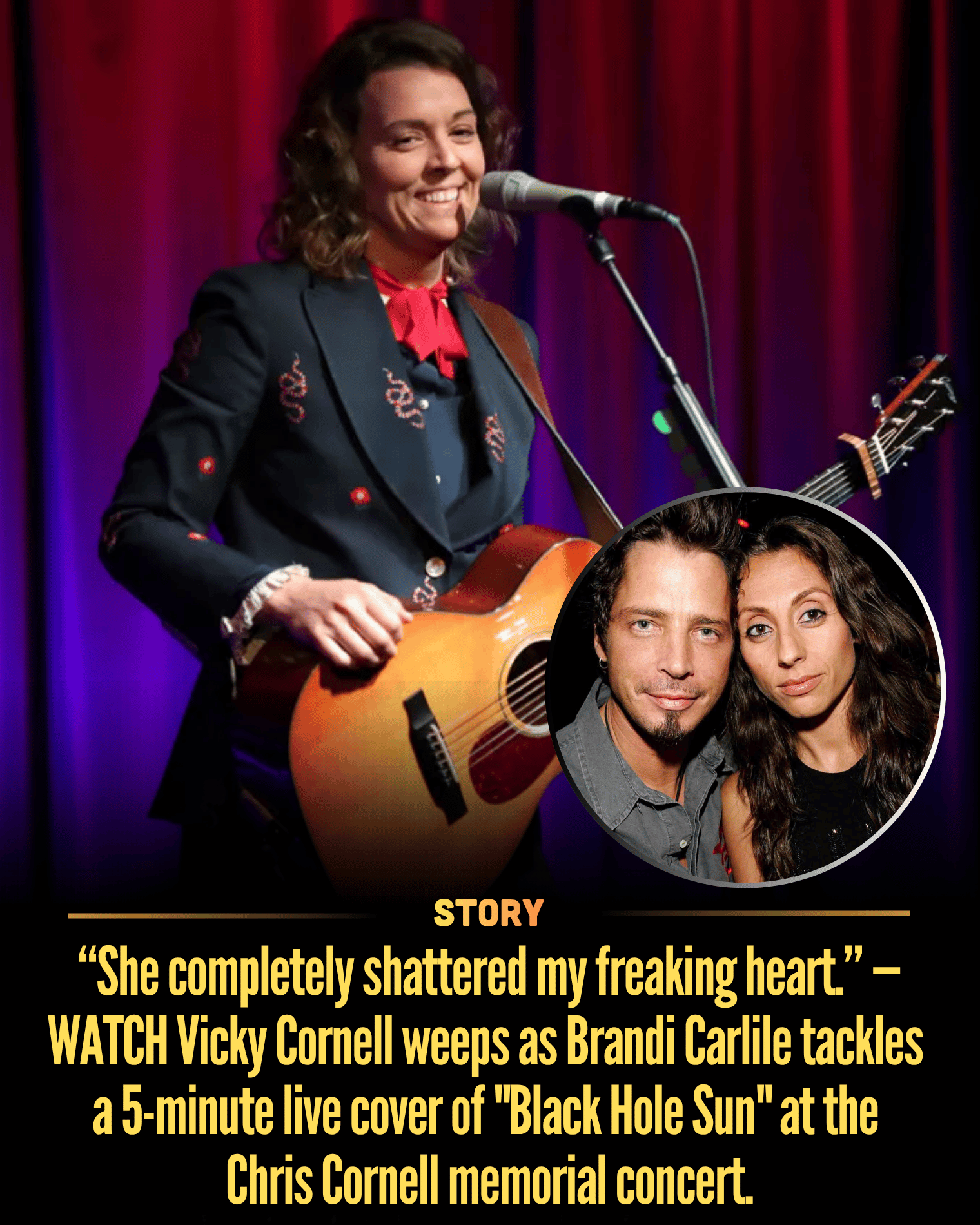 “She completely shattered my freaking heart.” — WATCH Vicky Cornell weeps as Brandi Carlile tackles a 5-minute live cover of “Black Hole Sun” at the Chris Cornell memorial concert.