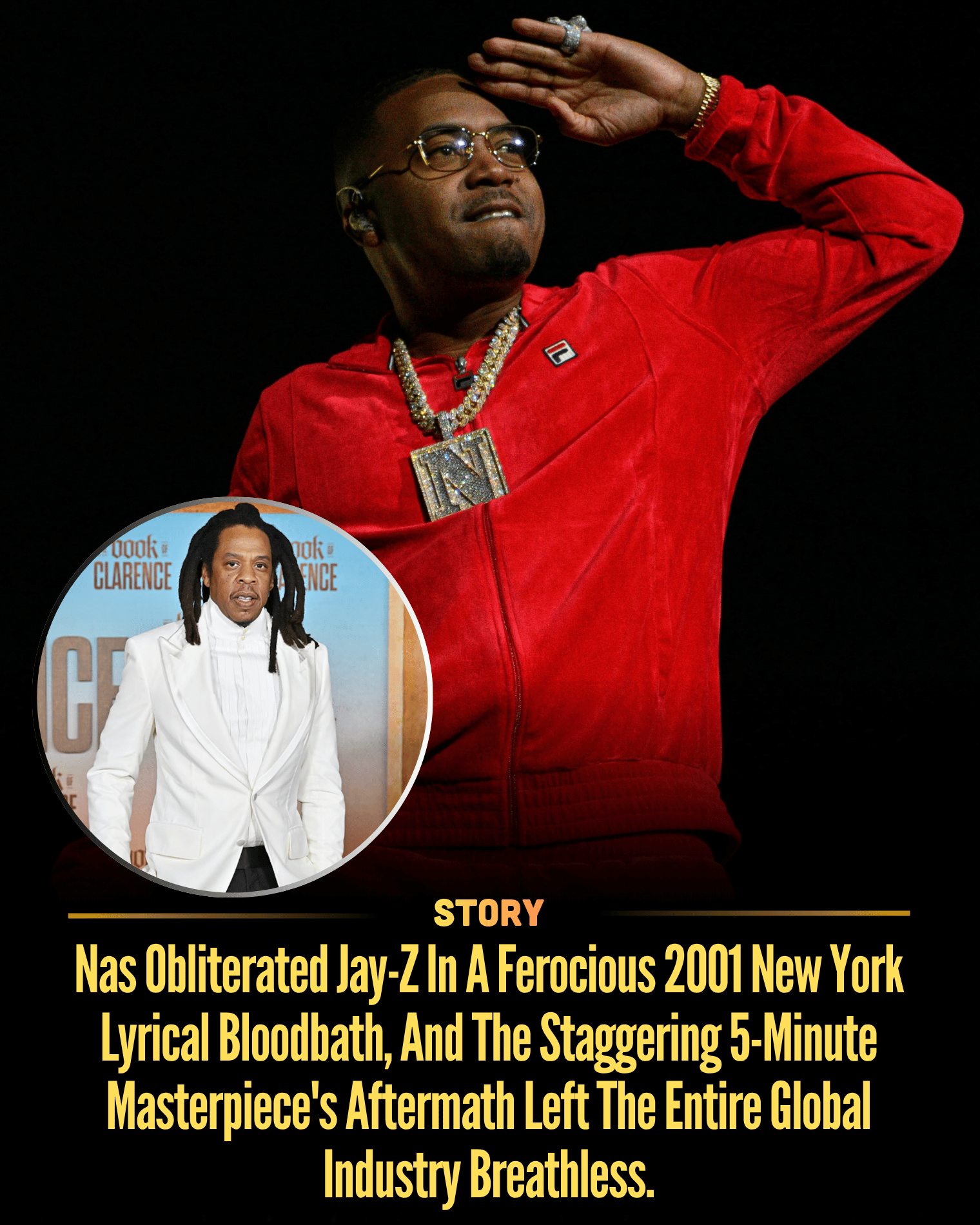 Nas Obliterated Jay-Z In A Ferocious 2001 New York Lyrical Bloodbath, And The Staggering 5-Minute Masterpiece's Aftermath Left The Entire Global Industry Breathless. Nas ignites one of the most savage lyrical wars hip-hop has ever witnessed after unleashing the explosive five-minute diss track *Ether* against Jay-Z during New York’s legendary 2001 rap civil war. What began as a bitter clash for lyrical supremacy spiraled into a ruthless public dismantling that shook radio stations, divided the entire culture, and resurrected Nas as an unstoppable poetic assassin. The blistering aftermath transformed a single track into an immortal moment that permanently scarred the music industry forever.