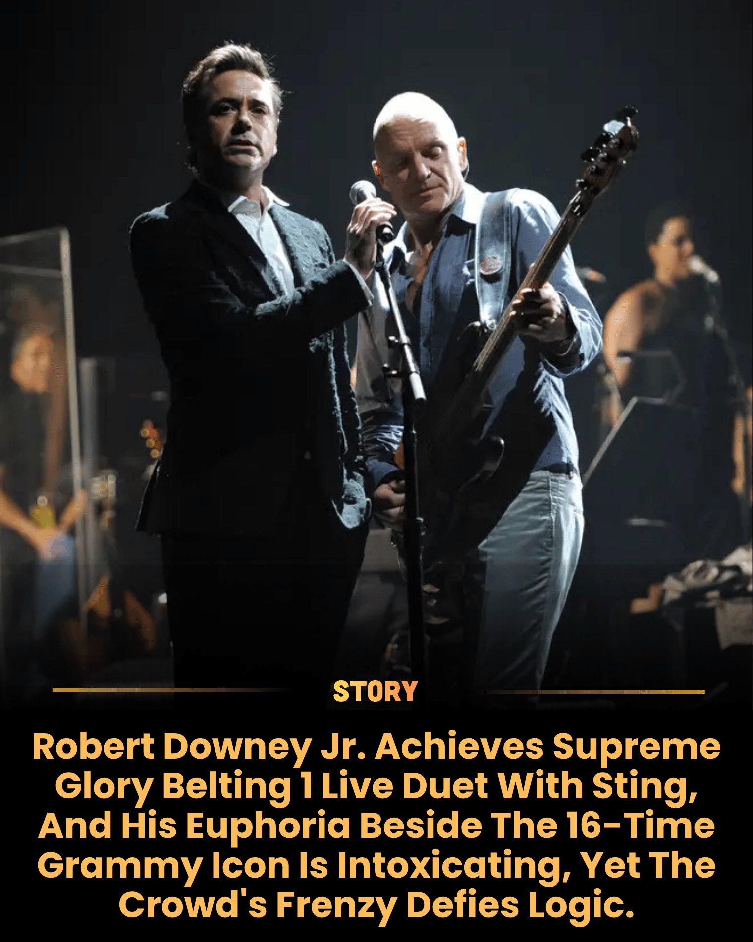 Robert Downey Jr. Achieves Supreme Glory Belting 1 Live Duet With Sting, And His Euphoria Beside The 16-Time Grammy Icon Is Intoxicating, Yet The Crowd’s Frenzy Defies Logic.