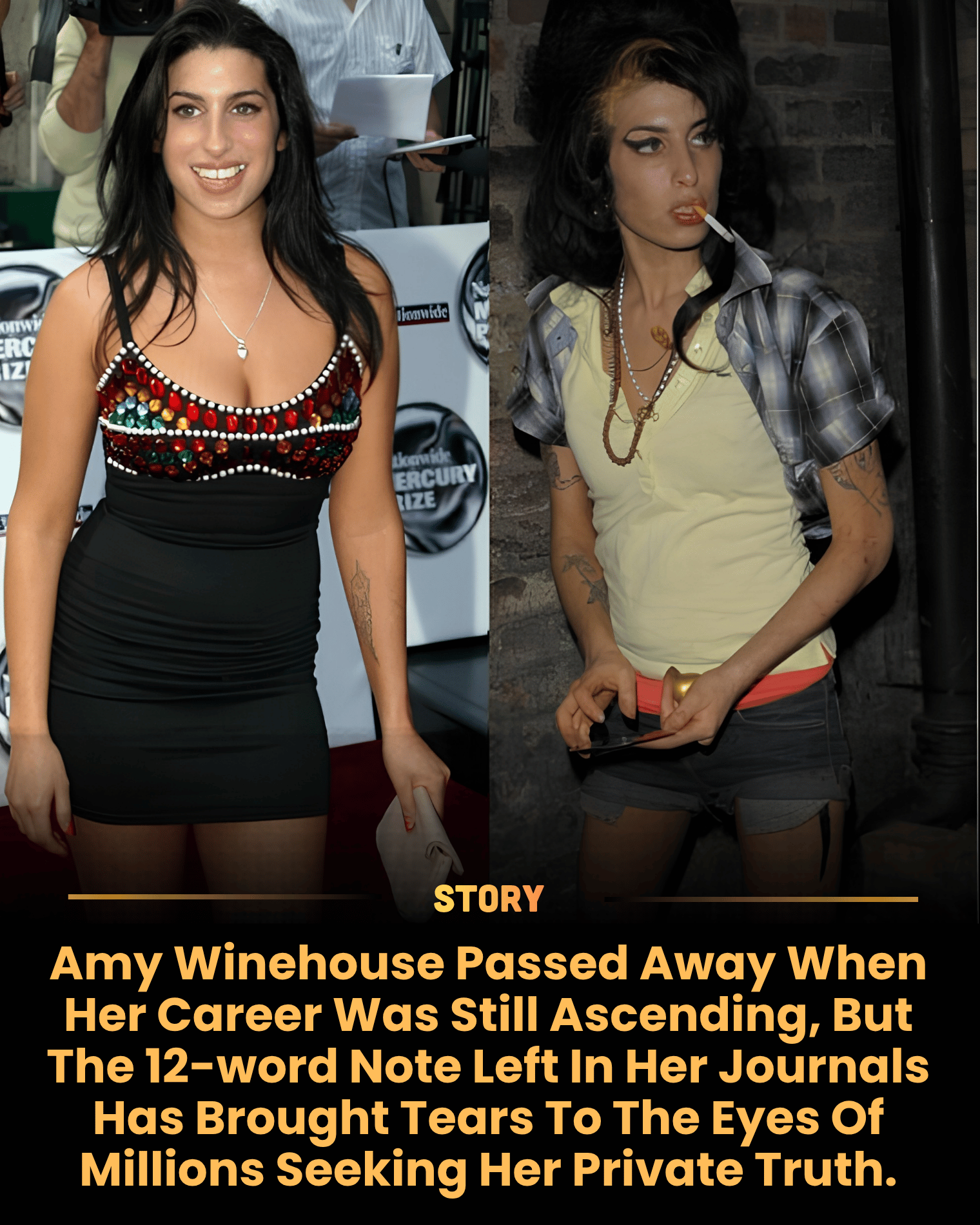 Amy Winehouse Passed Away When Her Career Was Still Ascending, But The 12-word Note Left In Her Journals Has Brought Tears To The Eyes Of Millions Seeking Her Private Truth.