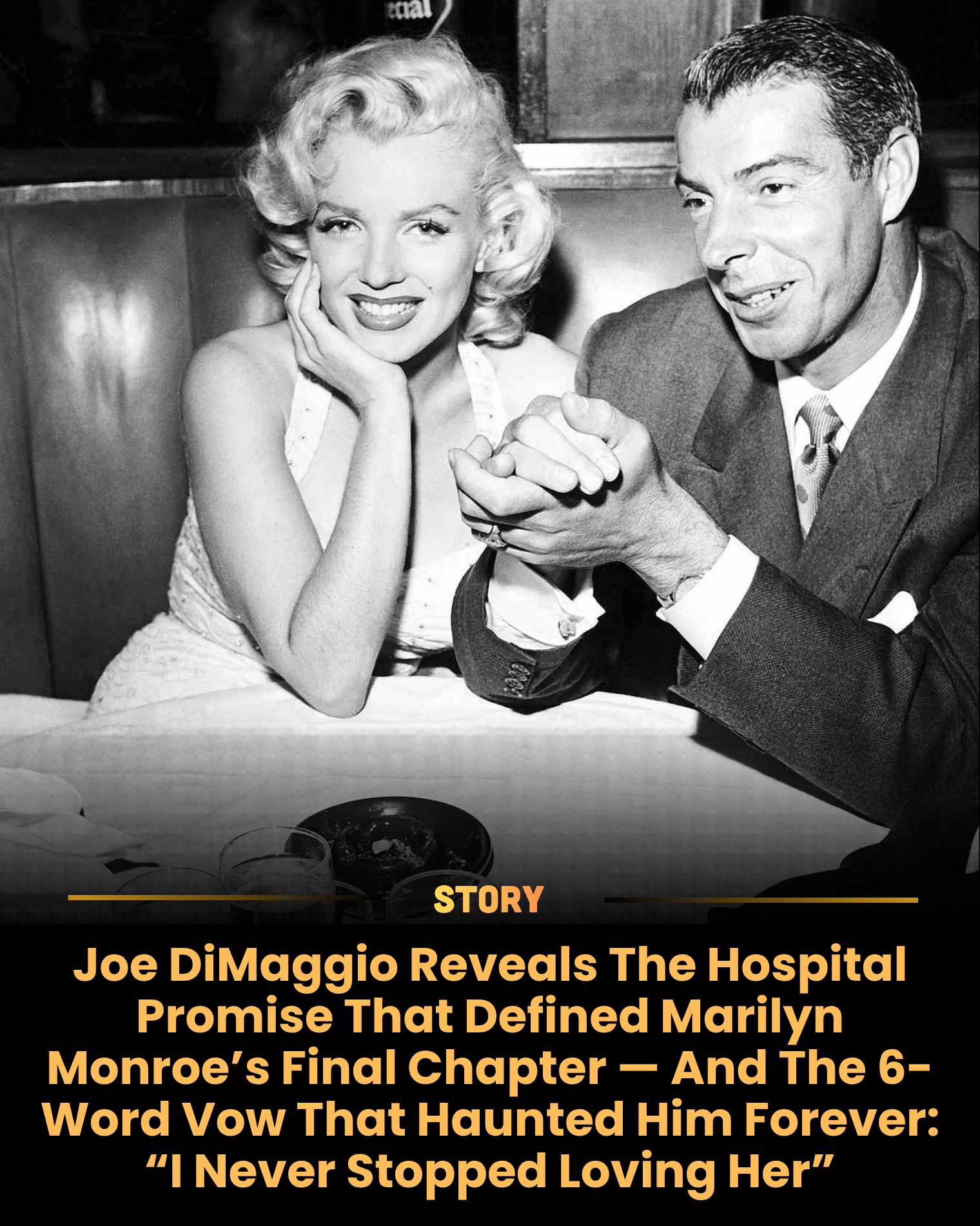 Joe DiMaggio Reveals The Hospital Promise That Defined Marilyn Monroe’s Final Chapter — And The 6-Word Vow That Haunted Him Forever: “I Never Stopped Loving Her” Joe DiMaggio and Marilyn Monroe divorced in 1954 after just 274 days of marriage, but their story did not end in a courtroom. Friends close to the baseball legend recalled that he remained fiercely protective of Monroe long after their separation. In the months before her death on August 4, 1962, Monroe’s career was in turmoil. She had been fired from Something’s Got to Give, battled insomnia, and relied heavily on prescription medications. DiMaggio quietly reentered her life and reportedly discussed reconciliation. When Monroe was found dead at age 36 in her Brentwood, Los Angeles home, DiMaggio was devastated. He arranged her funeral, barred much of Hollywood from attending, and sent roses to her crypt three times a week for nearly two decades. What began as a failed marriage became one of the most heartbreaking love stories in American celebrity history.